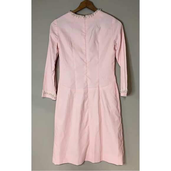 Vintage Powder Pink & Pearl Bead Accent 50s 60s Dress - Picture 2 of 8